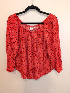 Gap Red Polka Dot Off-the-Shoulder Peasant Blouse | Size M